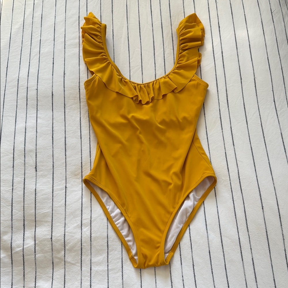 Boden Yellow Ruffled One-Piece Swimsuit